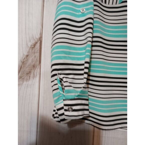 Elementz Shirt Ladies Extra Large Petite Teal Black Striped Button Front Busines - Picture 4 of 8